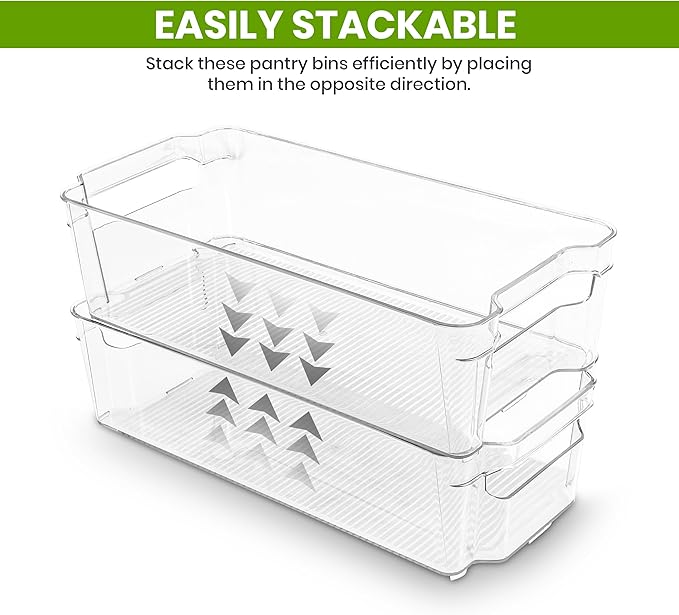 Utopia Home - Fridge & Refrigerator Organizer Bins (8 Pack), Clear Stackable Durable Plastic Storage Containers with Easy Grip Handles for Pantry, Kitchen Cabinets & Countertops (16)