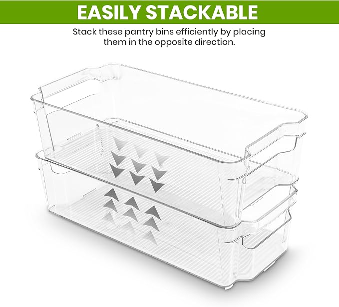 Utopia Home - Fridge & Refrigerator Organizer Bins (8 Pack), Clear Stackable Durable Plastic Storage Containers with Easy Grip Handles for Pantry, Kitchen Cabinets & Countertops (8)