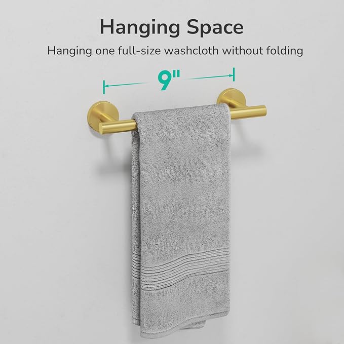 USHOWER Light Gold Hand Towel Bar, 9-Inch Towel Racks for Bathroom | Thicken SUS304 Stainless Steel Towel Rod, Towel Holder Wall-Mounted, Modern Home Decor (Total Length 11-Inch)