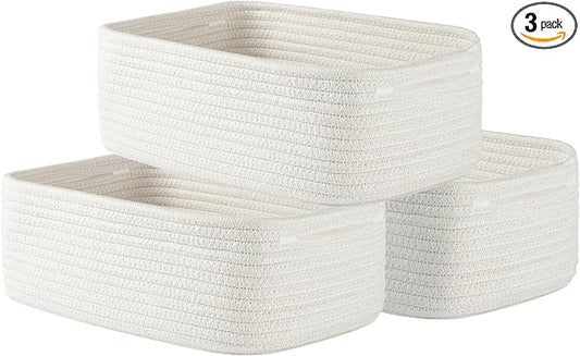 KALLAX Small Woven Storage Basket for Organizing, 12 x 8 x 4.5 inch, 3 Pack | Shelf baskets for closet organization, toy storage and home decor, Perfect as empty gift baskets for holidays, Off White