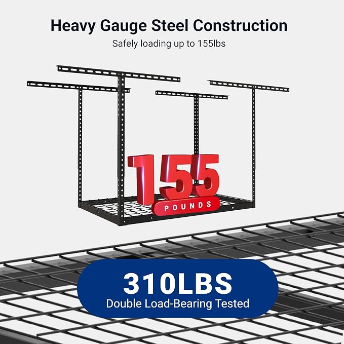 FLEXIMOUNTS 2x3 Overhead Garage Ceiling Storage Rack Organization, Black | 155lbs Weight Capacity, 22"-40" Adjustable Organization System, Heavy-Duty Metal Ceiling Racks, Classic Series