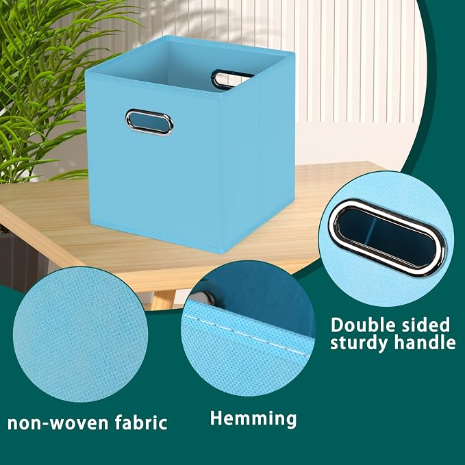 Black Foldable Storage Cubes Bins, Fabric Storage Box Cubes Organizer Baskets with Dual Handles for Home Organizer,Set of 6,(Blue)
