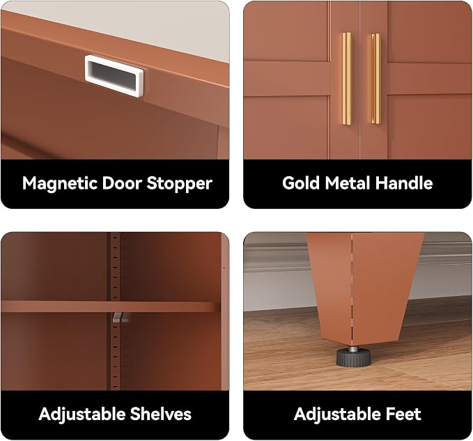 COFaR 71" Metal Pantry Cabinet in Brown, 5-Tier Storage with Adjustable Shelves, Metal-Tone Cupboard for Kitchen, Office & Living Room Organization