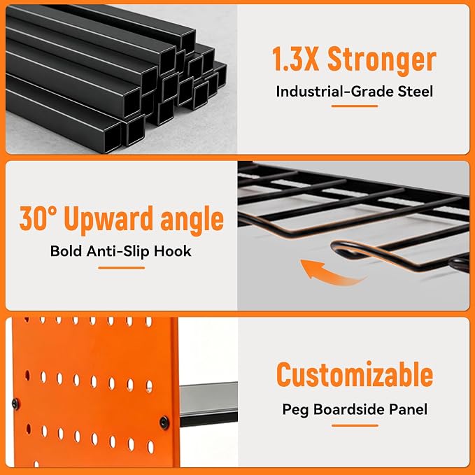 Power Tool Organizer Wall Mount,Power Drill Tool Holder | 200lb Heavy Duty Tool Shelf,4 Tier Cordless Tool Organizerwith 4 Drill Holders & 3 Divider Panels,Orange