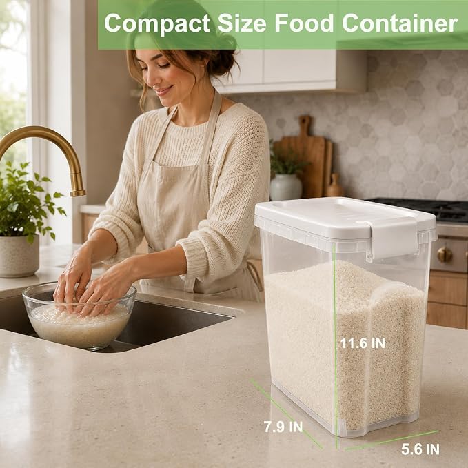 Rice Storage Container 10-15 Lbs, Airtight Flour Dry Food Bin with Scoop | Tight-Lock, Food-Grade Plastic Food Storage Container Dispenser for Cereal, Sugar, Kitchen, Pantry Organizers and Storage