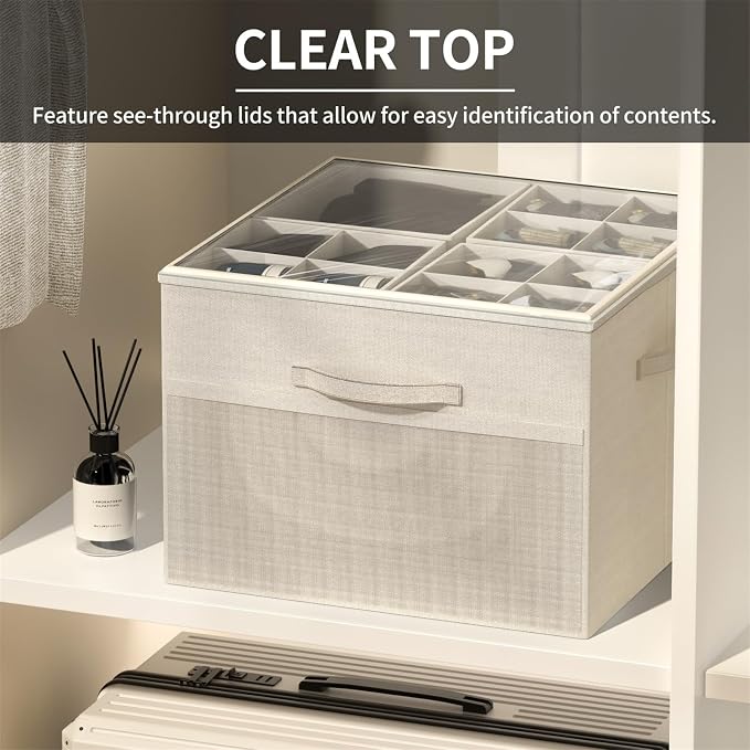 Aokeyee Shoe Organizer for Closet,Foldable Shoe Storage Organizer Box Bin with Adjustable Dividers and Clear Cover, Fits up to 16 Pairs