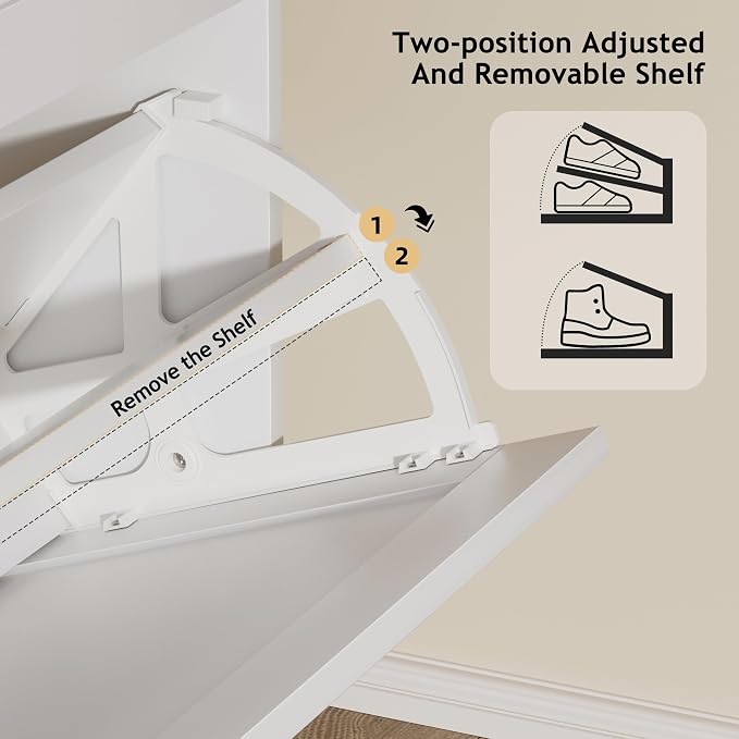 EOYUTLLY Shoe Cabinet Storage for Entryway, Narrow Shoe Rack Cabinet with 3 Flip Drawers & Coat Rack, Hidden Shoe Storage Cabinet, 2-in-1 Hall Tree Slim Freestanding Shoe Rack Organizer, White