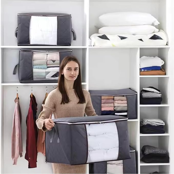 18PCS 60L/18PCS 90L Extra Large Moving Bags Comforter and Blanket Storage Bins With Lids Foldable Storage Bags