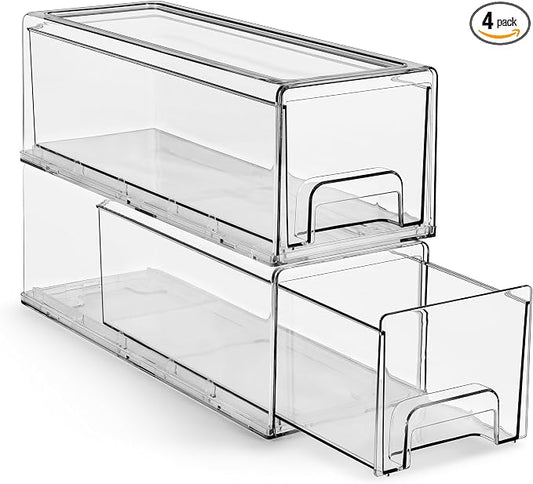 Sorbus Small Wide Clear Storage Drawers (2 Pack) – Stackable Storage Drawers for Pantry, Fridge, or Cabinet – Slide Out Clear Bins with Handles for Organizing