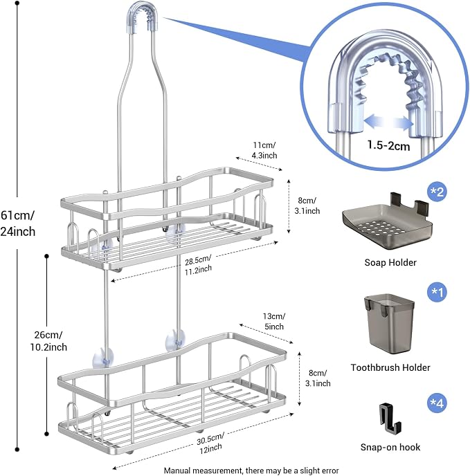 Aitatty Hanging Shower Caddy Bathroom Organizer: Rustproof Shower Shelf Racks Over Shower Head - No Drilling Inside Bath Shower Rack Shelves Over Showerhead for Shampoo with Soap Holder Chrome