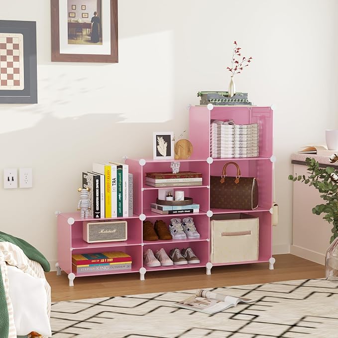 AWTATOS 6 Cube Closet Organizer Storage Shelves, Pink | Portable Closet Clothes Organizers Storage Shelf DIY Stackable Cubby Shelving for Closet Bedroom Living Room Office