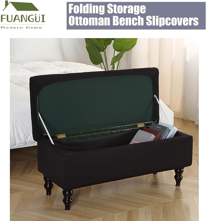 FUANGUI Ottoman Cover Slipcovers Rectangular Folding Stretch | Storage Bench Footrest Sofa Stool Covers Footstool Protector with Elastic Bottom, Removable Washable,Large