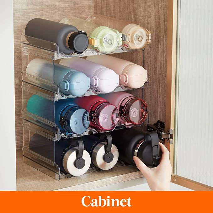 Lifewit 4 Tier Stackable Water Bottle Organizer for Cabinet, Plastic Bottle Holder Fits 12 Bottles/Tumblers up to 3.8" Diameter for Pantry/Countertop/Cupboard, 28 x 19 x 34 cm/11 × 7.5 × 13.4"