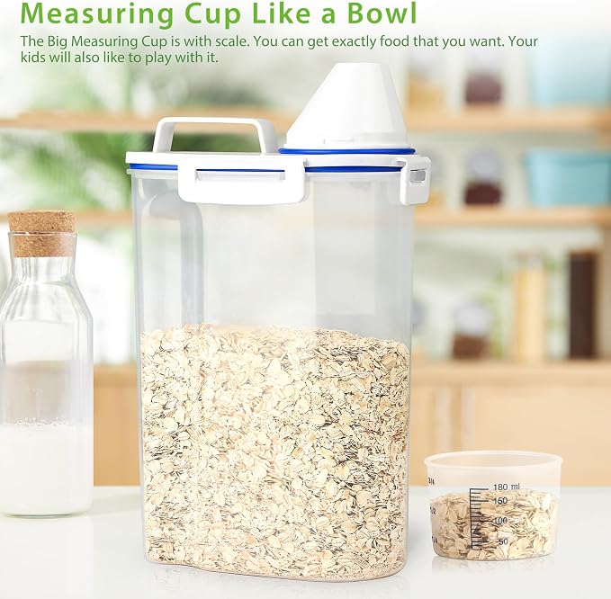 Viretec Rice Storage Container, 3 to 5Lbs Dry Food Airtight Container, Pet Dog Cat Food Canister, BPA Free Clear Plastic Kitchen and Pantry Organization Bin for Oatmeal, Grain, Cereal, Pasta, Flour