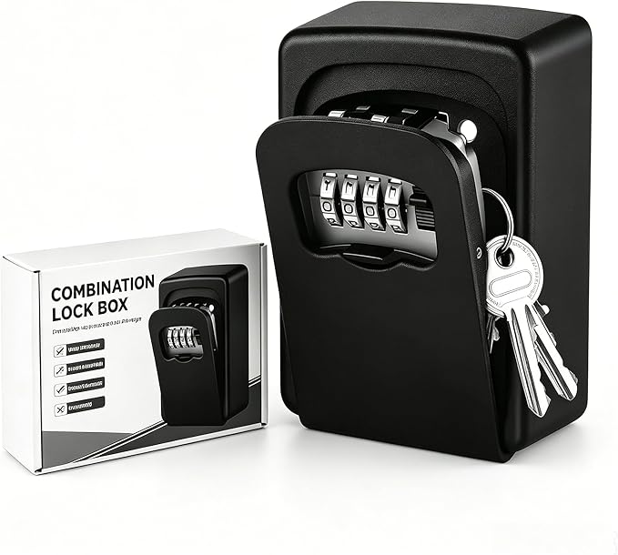 Key Lock Box for Outside - Sturdy and Durable Lock Box for House Key,5 Key Capacity Lockbox for Keys Outdoor,Waterproof Emergency Spare Key Lockbox with Resettable Code for Home,Garage,Airbnb