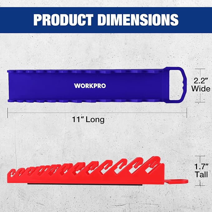 WORKPRO 2-Pack Magnetic Wrench Organizer, 12-Piece Gripper Wrench Holder | Suitable Stubby or Line Wrenches, Fits SAE (1/4" to 15/16") and Metric (6mm to 24mm), Flexible Teeth