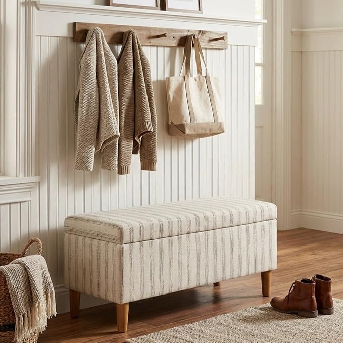 HomePop Malmo 36" Storage Bench - Gray & Cream Stripe