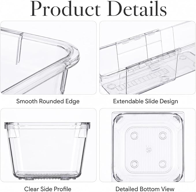 14 Pcs Extendable Clear Drawer Organizer, Adjustable Plastic Storage Bins, 3-Size Transparent Drawer Organizer Storage Tray for Makeup, Cosmetics, and Gadgets