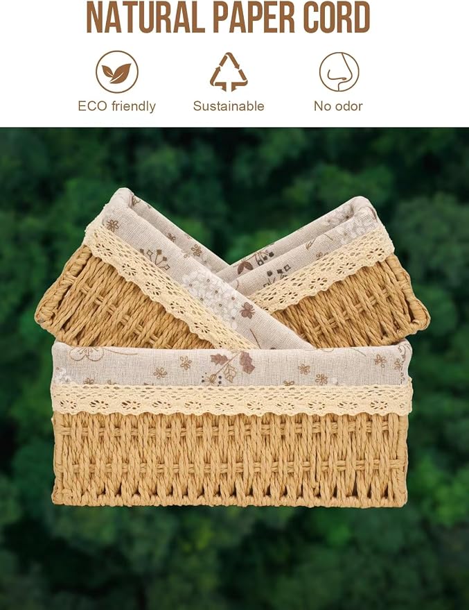 Amaredom Floral Wicker Baskets, Handwoven Multi-size 3-Pack Storage Baskets Set, Perfect For Home Organizing, Storage and Décor - Beige