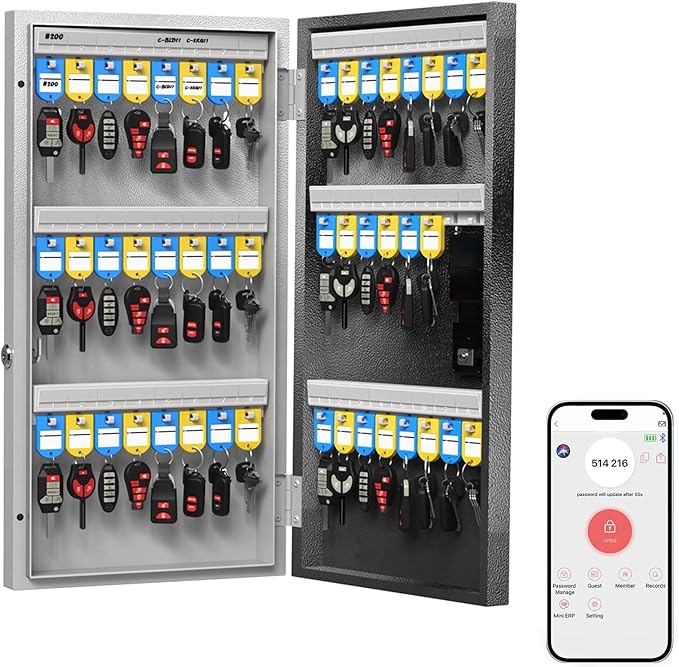 48 Key Lock Box Smart Key Organier Cabinet with Keypad & App for Office | Wall Mounted Lockbox use App, Custom & One Time Password, WiFi (Need W100 Bridge) Unlock for School, Office, Fleet, Hotel