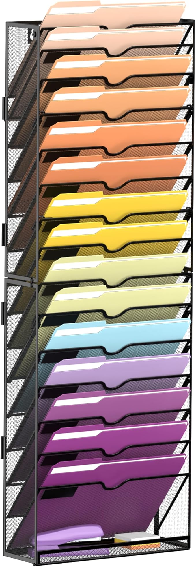 SUPEASY 16-Tier Hanging Wall File Holder Organizer for Papers, Folders, Files Clipboard & Magazine Organization Great for Office Home, Assembly Needed, Black | Paper, Folder, Magazine Rack Great for Office Home School, Assembly Needed, Black