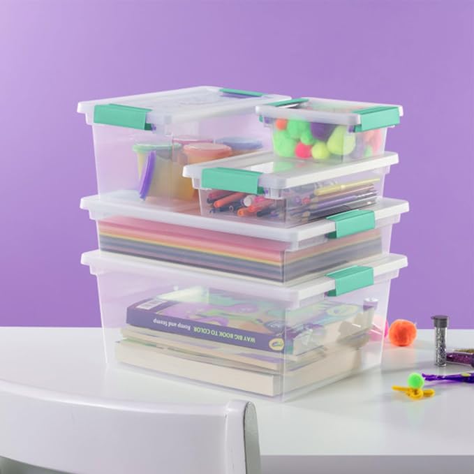 Sterilite Clip Box, Stackable Clear Plastic Bins- Small, 30-Pack | Storage Containers with Latching Lids for Writing, Arts or Crafts Supplies - Home, Office, Classroom & Workshop Organization