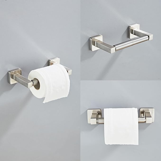 Brushed Nickel Bathroom Hardware Set 4 Pieces,Bathroom Accessories Set Stainless Steel Wall Mounted, Hand Towel Bar, Towel Ring, Robe Towel Hooks,Toilet Paper Holder,Towel Bar Set, 23.6 Inch