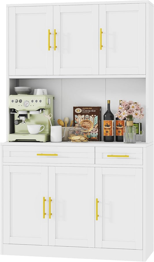 71" Metal Large Pantry Storage Cabinet with Adjustable Shelves,Kitchen Pantry Storage with Drawers,Tall Kitchen Hutch with Countertop for Kitchen,Dining Room and Living Room,White