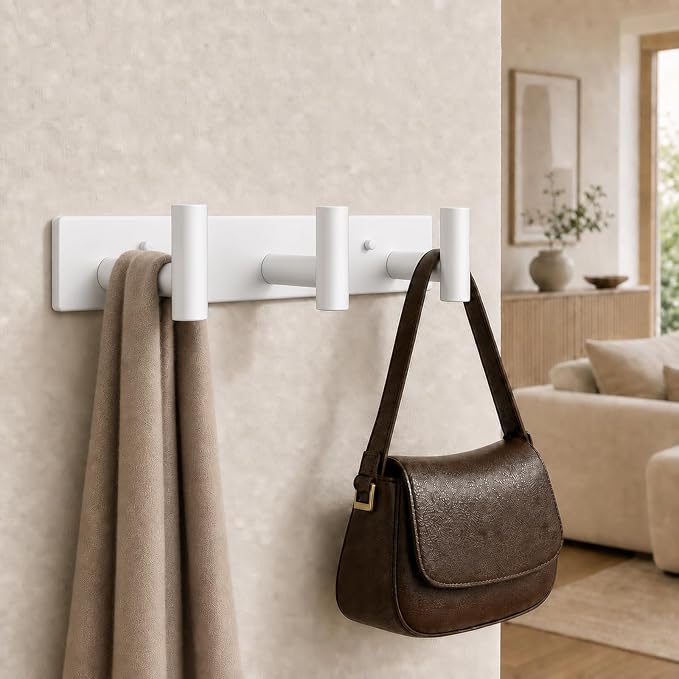 Wall Mounted Coat Rack-3 Hooks, Heavy Duty Stainless Steel Wall Hooks for Towel Coat Bag, Hat Rack Coat Hanger Coat Hooks Towel Racks for Bathroom Entryway Kitchen Hotel Office (White, 1 Pack)