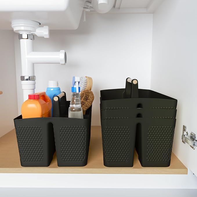 Shower Caddy Portable and Cleaning Caddy Organizer for Bathroom, Kitchen, Toiletries Storage ，Caddy organizer with handle, Rust-Resistant, Durable Material (Black, 9.36" L×7.73" W×7.24" H)