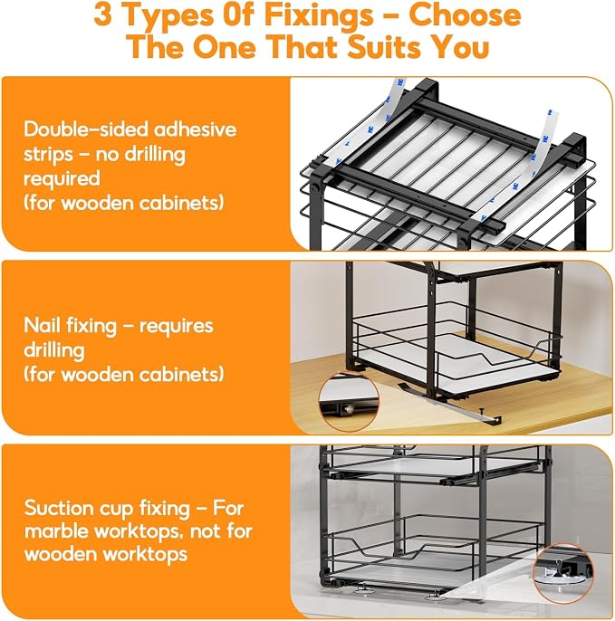 Pull Out Spice Rack Organizer for Cabinet, 2 Tier Spice Rack Organizer for Cabinet, Heavy Duty Slide Out Seasoning Kitchen Organizer, Hold 60 Spice Jar with Labels, 13.58''Wx10.5''Dx9.5''H, Black