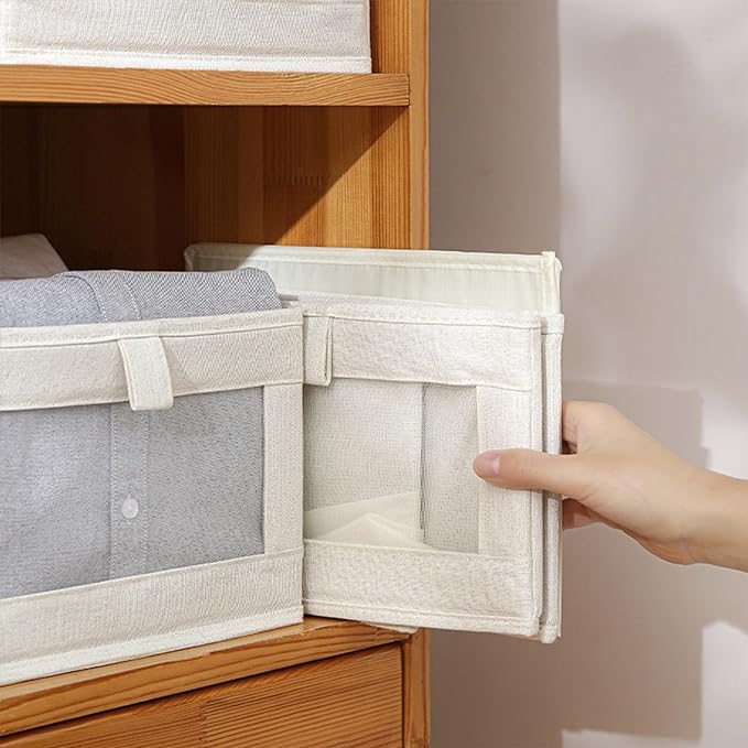 Linen Closet Organizers And Storage, 8 Pack Closet Storage Bins Linen Closet Baskets for Closet Organization Foldable Closet Organizer Bins with Clear Window For Organizing Clothing, Jeans, Shelves