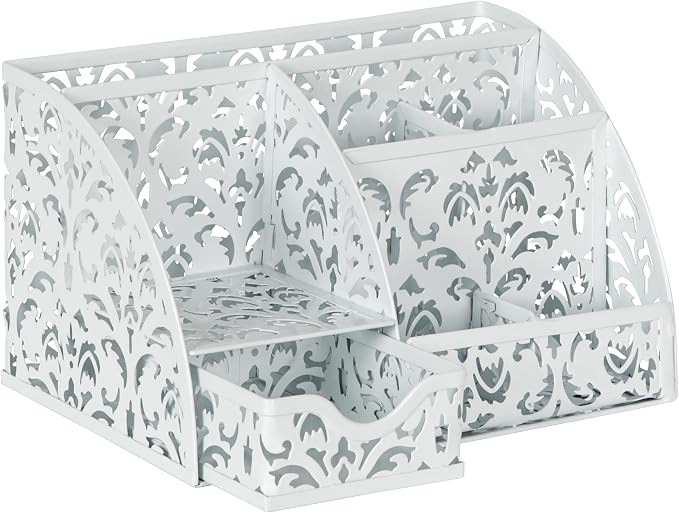 EasyPAG Desk Organizer and Pen Holder for Desk, Mesh Office Supplies Storage Caddy with Drawer for Small Space, Desktop Organizer for Home Office, White
