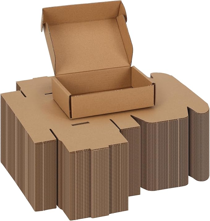 CRUGLA 6x4x1.5 Small Shipping Boxes, 100 Pack Brown Kraft Folding Mailer Boxes, 3-Ply Corrugated Cardboard Mini Box Mailers for Small Business Packaging