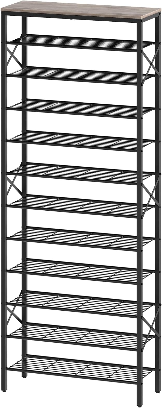 YATINEY 12 Tier Shoe Rack, Large Capacity Shoe Storage Organizer Holds 48 Pairs, Sturdy and Stable, for Entryway, Hallway, Closet, Dorm Room, Greige and Black SS12BG
