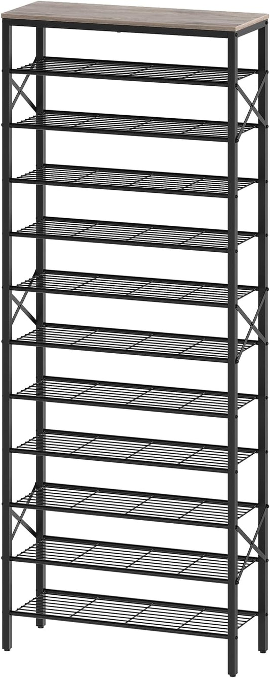 YATINEY 12 Tier Shoe Rack, Large Capacity Shoe Storage Organizer Holds 48 Pairs, Sturdy and Stable, for Entryway, Hallway, Closet, Dorm Room, Greige and Black SS12BG