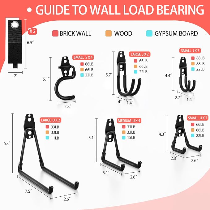 28 Pack Garage Hooks Heavy Duty with Non Slip PVC Coating | Garage Storage and Organization Ladder Hooks for Hanging Bike，Ladder，Garden Tools，Hose