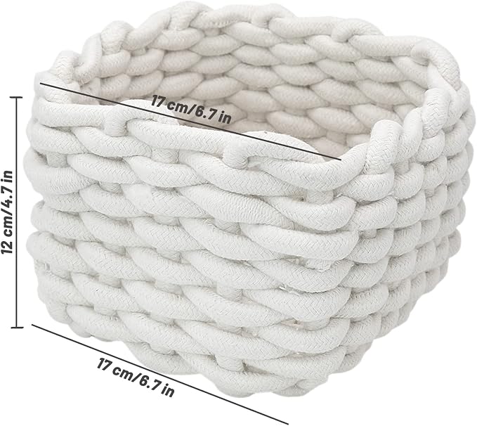 Small Storage Decorative Basket, Cotton Rope Woven Shelf Basket for Little Items, Cute Box Organizer for Baby Room, Nursery, Bedroom