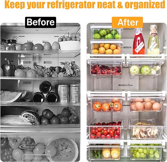 URALFA 2PCS Fridge Drawer Organizer and Egg Holder For Refrigerator | Adjustable Fridge Under Shelf Drawer, Hanging Fridge Sliding Drawer, Refrigerator Storage Containers for Egg, Fruit, Cheese