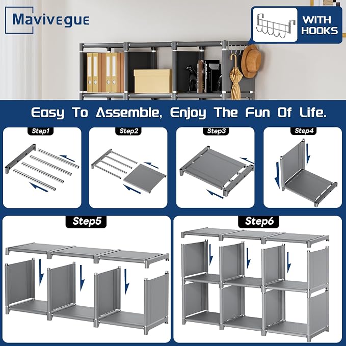 Mavivegue Bookshelf,18 Cube Storage Organizer,Extra Large Book Organizer,Tall Bookcase Shelf,Book Cases/Shelves,Grey Cube Shelf,Cubbies Closet Shelves for Bedroom,Living Room,Home,Office