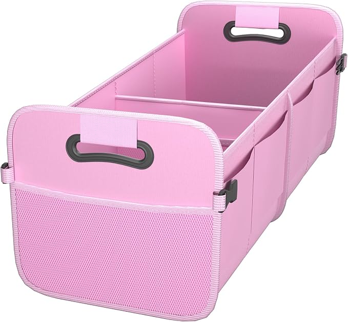 Sposuit Trunk Organizer for Car - 70L Collapsible Sturdy Car Storage, Pink | 11 Pockets & Reinforced Handles, Large Capacity, SUV Trunk Organizers for Grocery Cargo, Non-Slip Bottom