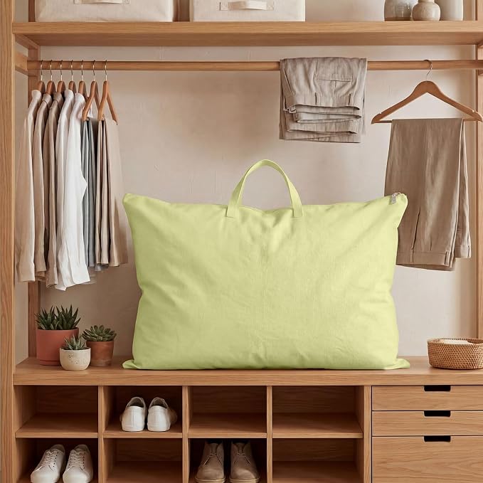 2 Pack Travel Pillow and Blanket Bags, 100% Cotton Canvas Pillow Storage Bag with Handles, Heavy Duty Breathable Organizer for Bedding Linens, Pillow Bag for Traveling(2,Olive Green,20"x26")