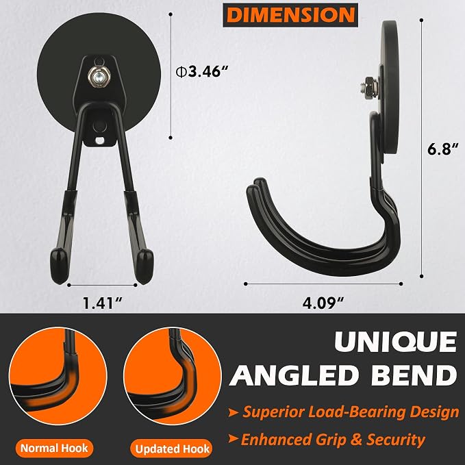 MUTUACTOR Updatde Magnetic Hooks,40lbs 2Packs Strong Magnetic Hooks Heavy Duty,Anti-Scratch Heavy Duty Double Metal J-Hook for Organizing Cordless Impact Drivers Trailer Cord Garden Shovel Tool Box