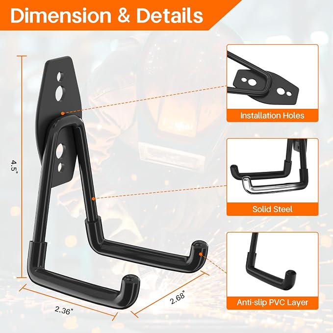 ENUODA Garage Hooks Heavy Duty Garage Storage Hooks Utility Steel Wall Mount Hanger for Hanging Garden Tools, Power Tools, Bike, Ladder, Shovel, Broom, Hose, Bulk Items, 4 Pack