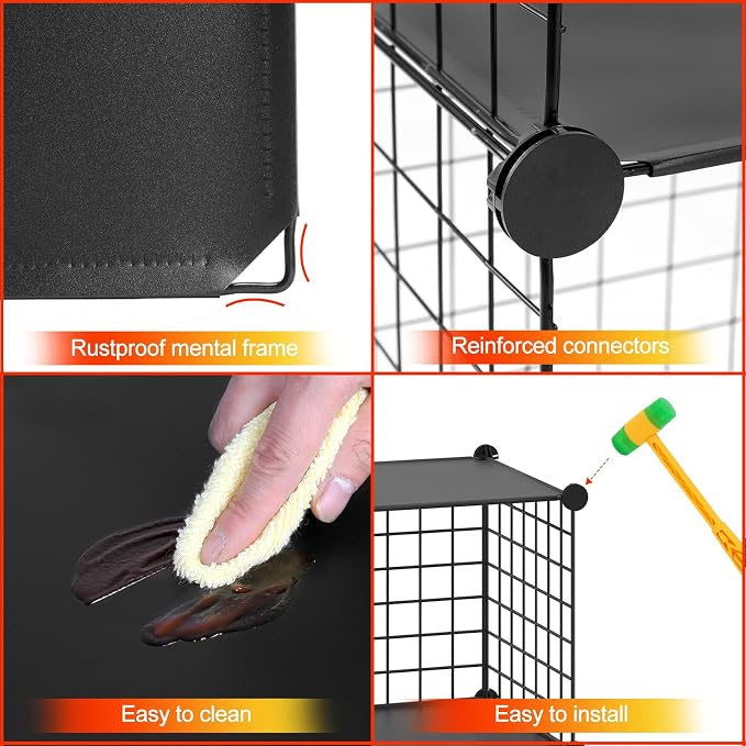 HUBSON Wire Cube Storage Organizer, Book/Toy/Craft/Potted Plants and petCloset Organizers and Storage Shelves 20-Cube Freely Combinable Metal Grids Storage Shelf,Black Plus Iron