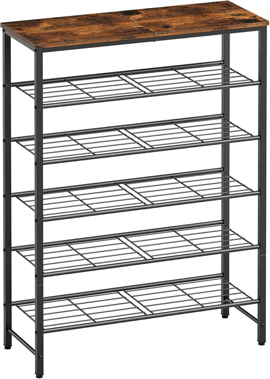 Kitsure Shoe Rack for Closet, Shoe Storage, 29.5" Wide - 6 Tier, Brown | Space-Saving Shoe Organizer with Leveling Feet, Sturdy & Rust-Proof Wooden Shoe Rack for Entryway, Bedroom, Living Room