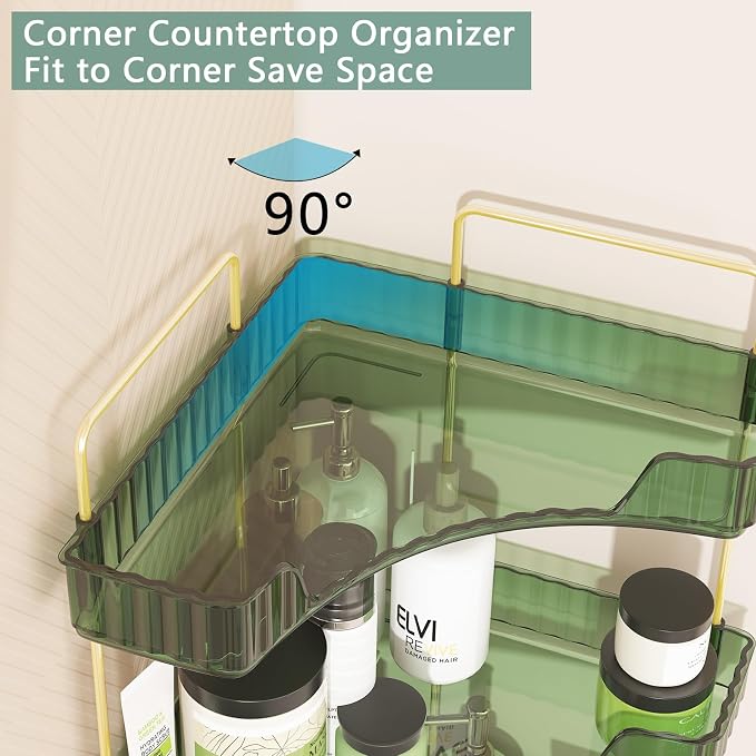Webetop Corner Bathroom Organizer 3 Tier Makeup Countertop Shelf for Vanity | Compact Corner Design, Daily Item Storage, Easy Reach Access, Modern Appearance, Versatile Home Organization