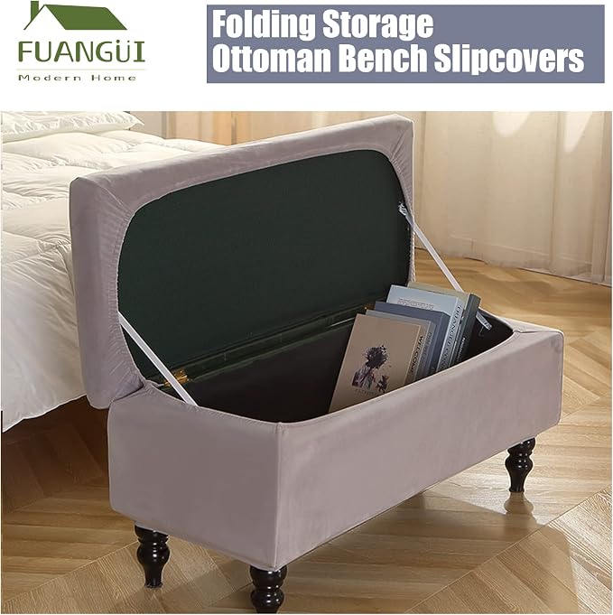 FUANGUI Ottoman Cover Slipcovers Rectangular Folding Stretch | Storage Bench Footrest Sofa Stool Covers Footstool Protector with Elastic Bottom, Removable Washable,Large