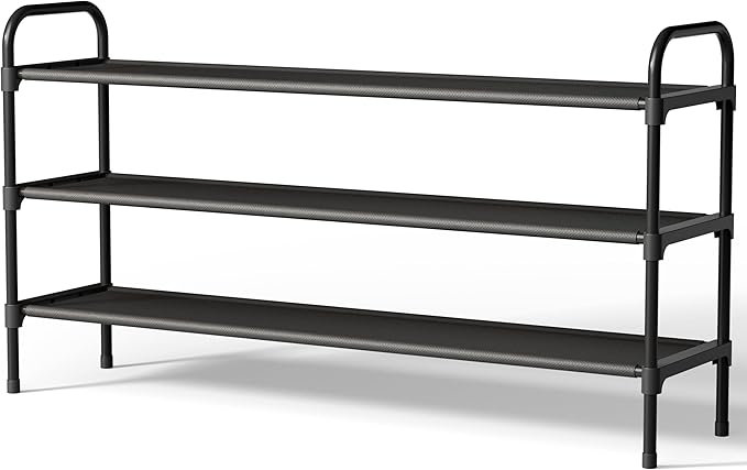 Kitsure Extra-Long Shoe Rack for Closet, 39.0" Wide - 3 Tier, Black | Shoe Organizer for Front Door Entrance, Stackable Shoe Shelf, Closet Organizers and Storage