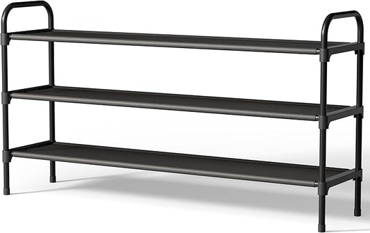 Kitsure Extra-Long Shoe Rack for Closet, 39.0" Wide - 3 Tier, Black | Shoe Organizer for Front Door Entrance, Stackable Shoe Shelf, Closet Organizers and Storage
